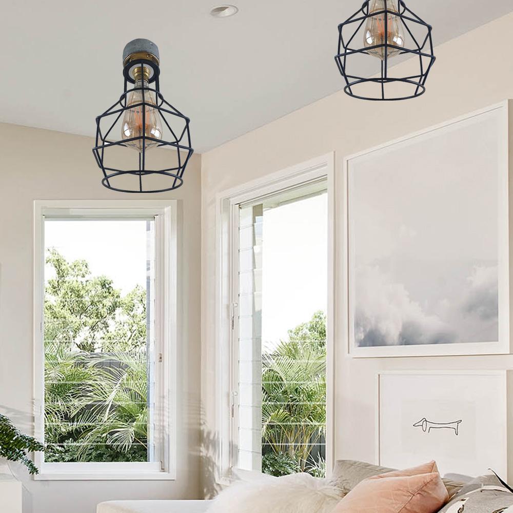 Industrial Lighting Ceiling and Wall Iron Pipe Cage Light ~1579