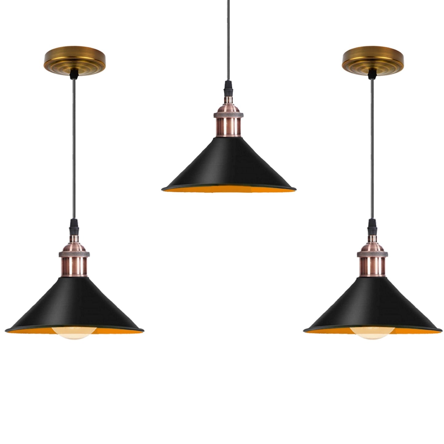 Retro Metal Pendant Black Ceiling Light Lamp Shade With Copper