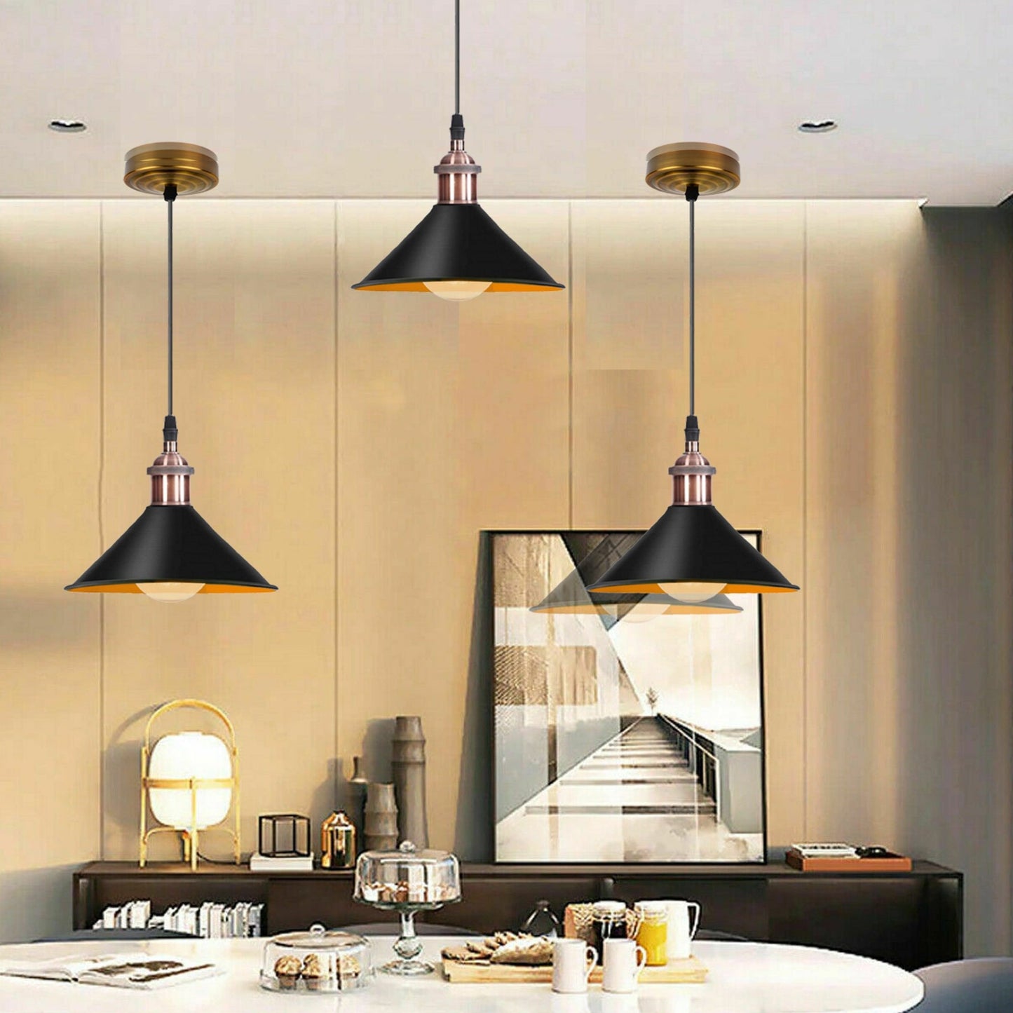 Retro Metal Pendant Black Ceiling Light Lamp Shade With Copper