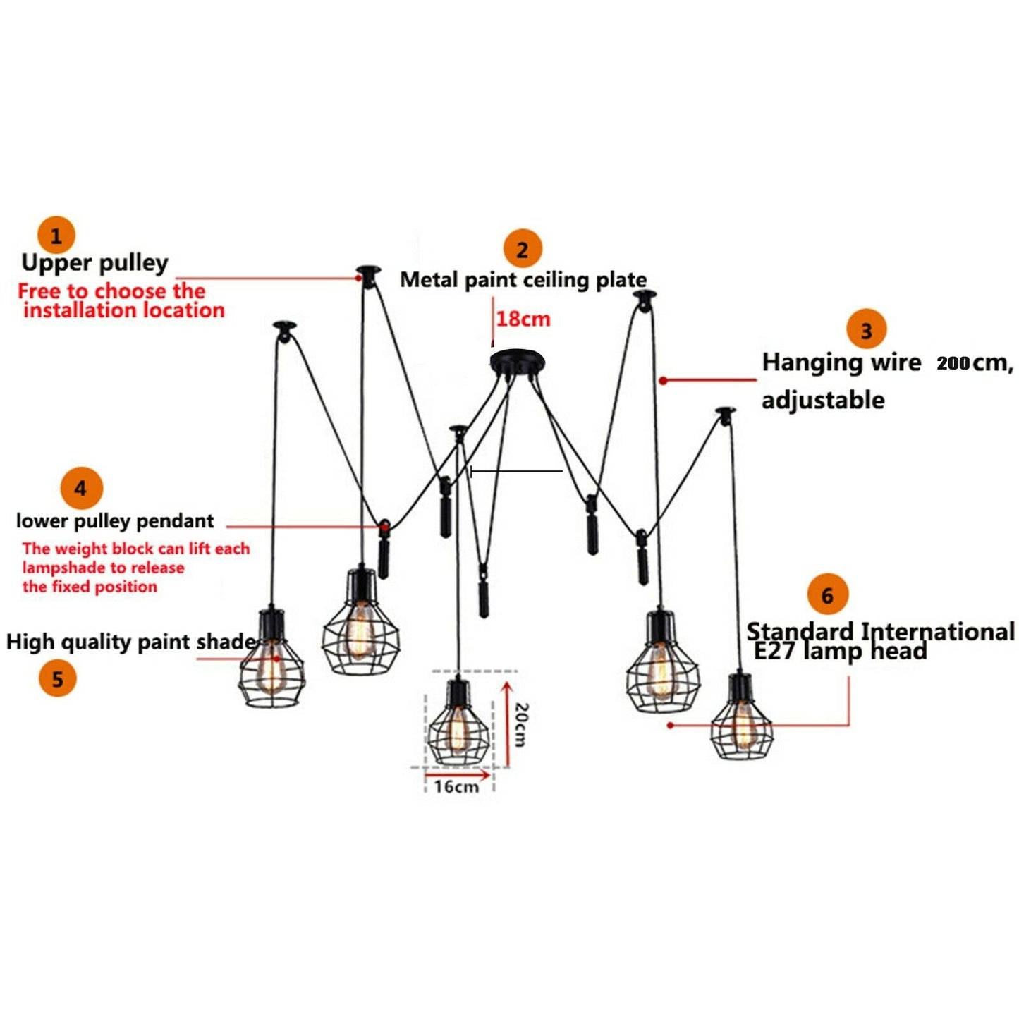 Five Way Spider Light Industrial Spider Pendant Light ~2488