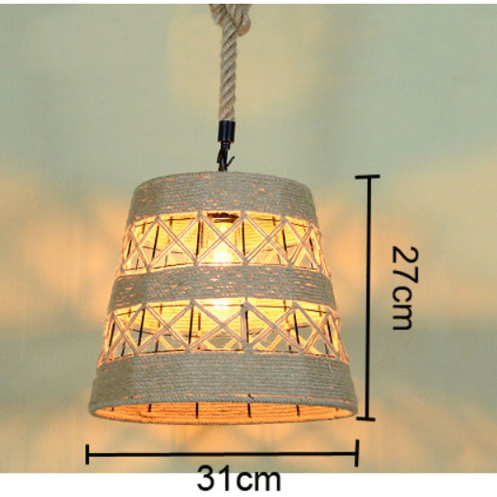 Vintage Industrial Loft Hemp Rope Iron Pendant Ceiling Light Retro Lamp~2712-4