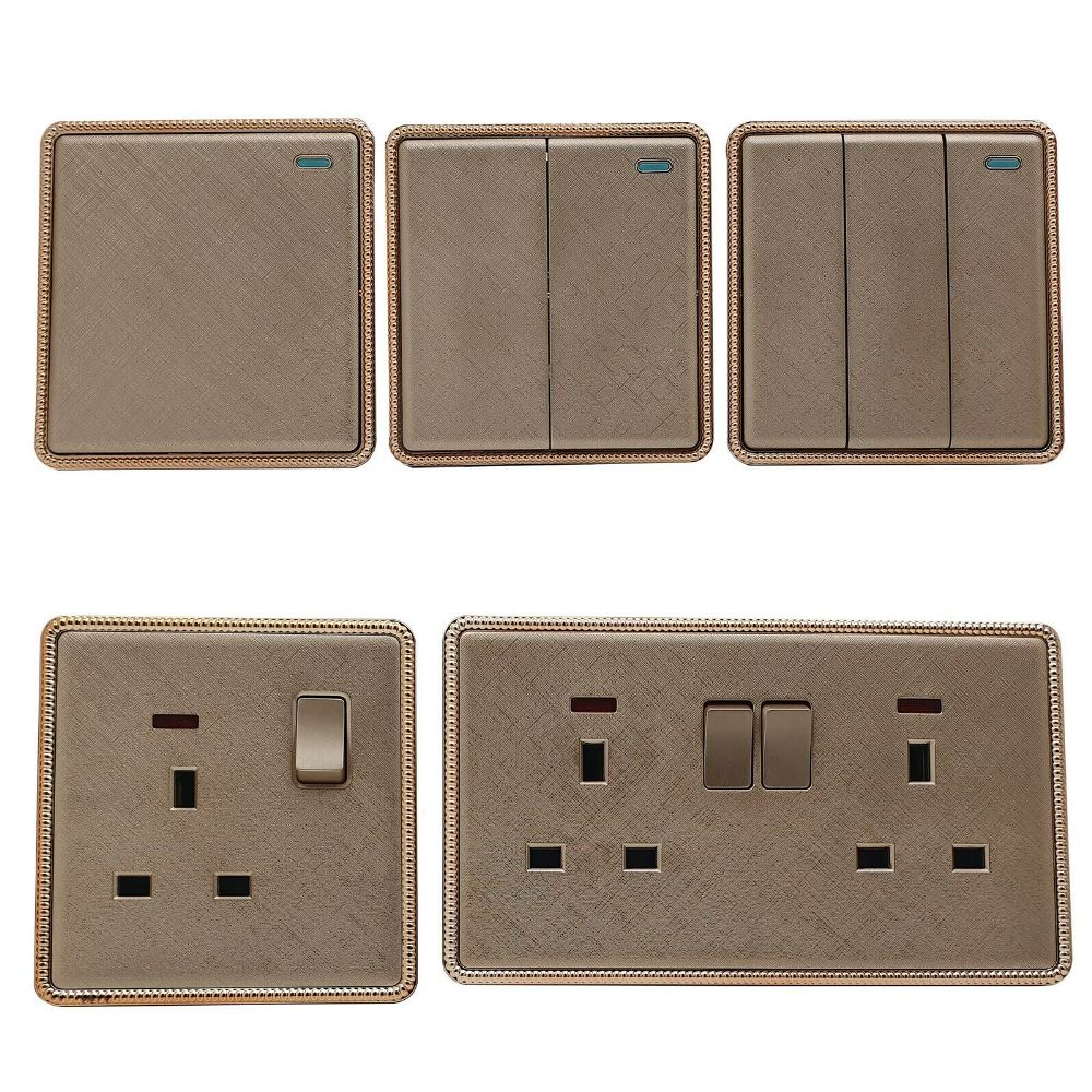 Gold Light Switch & Socket 1 Gang 13 A Screwless ~2455