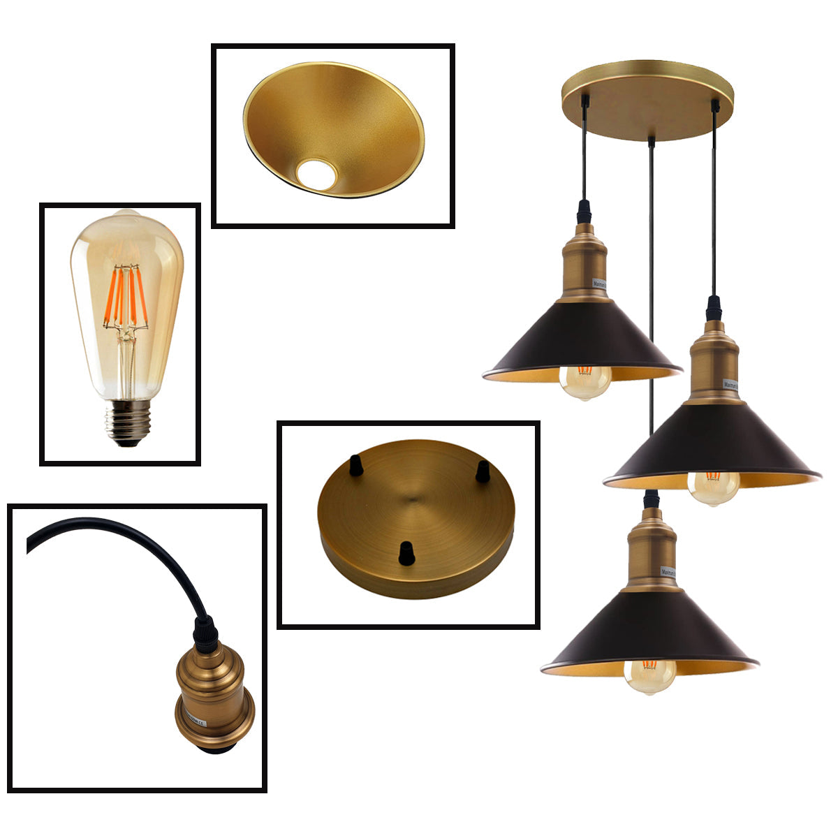 Three Outlet Black Pendant Light 3 Lights Modern Drop Hanging
