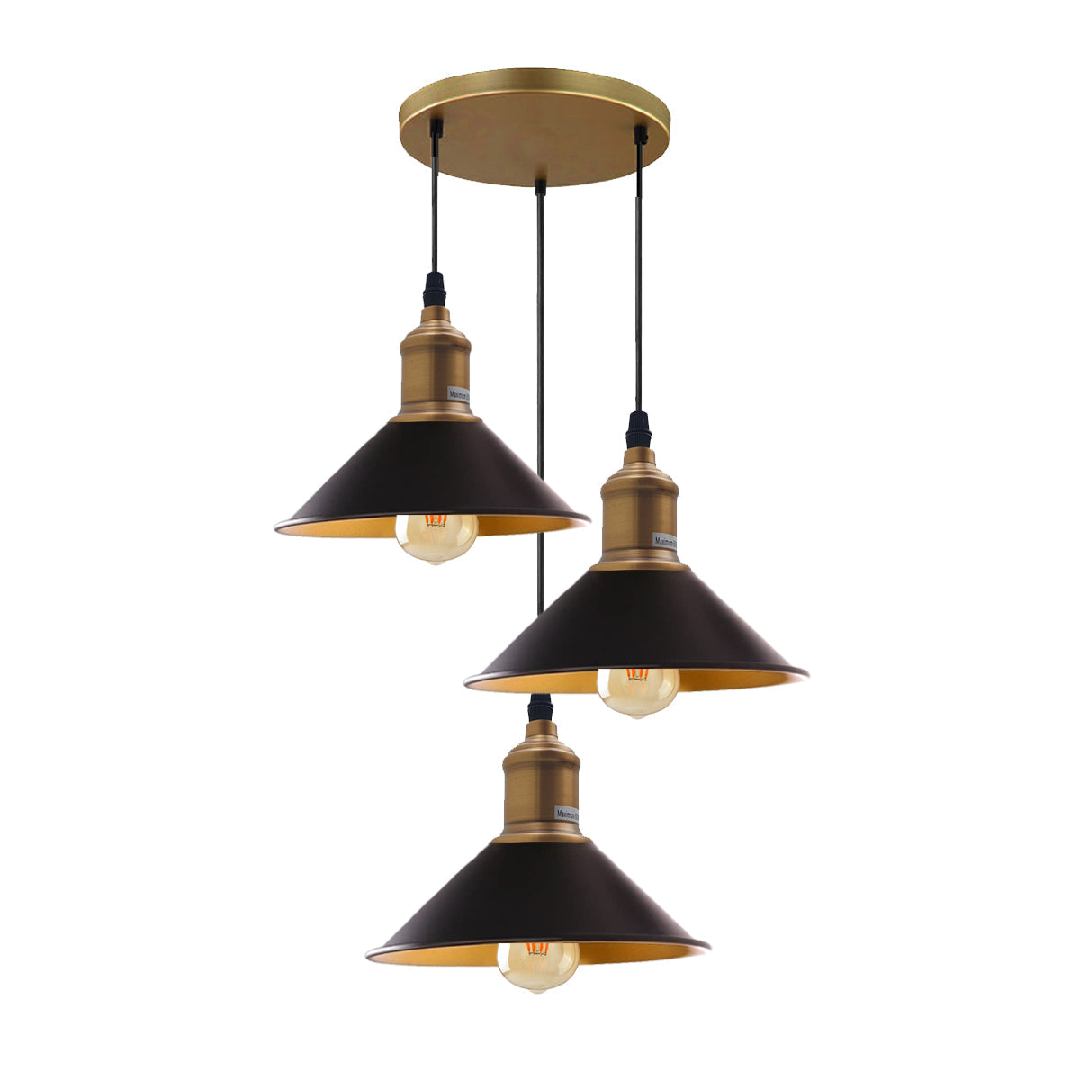 Three Outlet Black Pendant Light 3 Lights Modern Drop Hanging