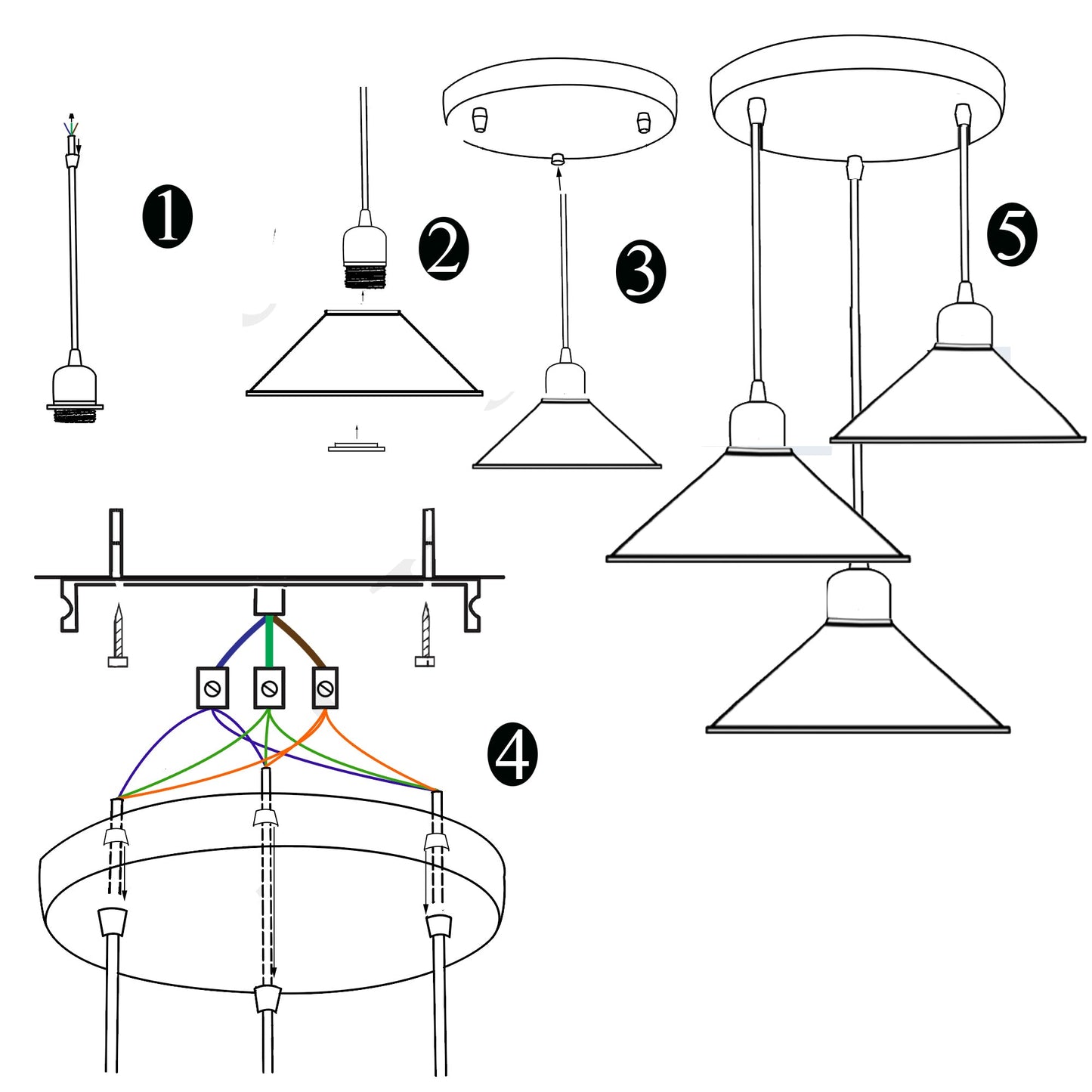 Three Outlet Black Pendant Light 3 Lights Modern Drop Hanging