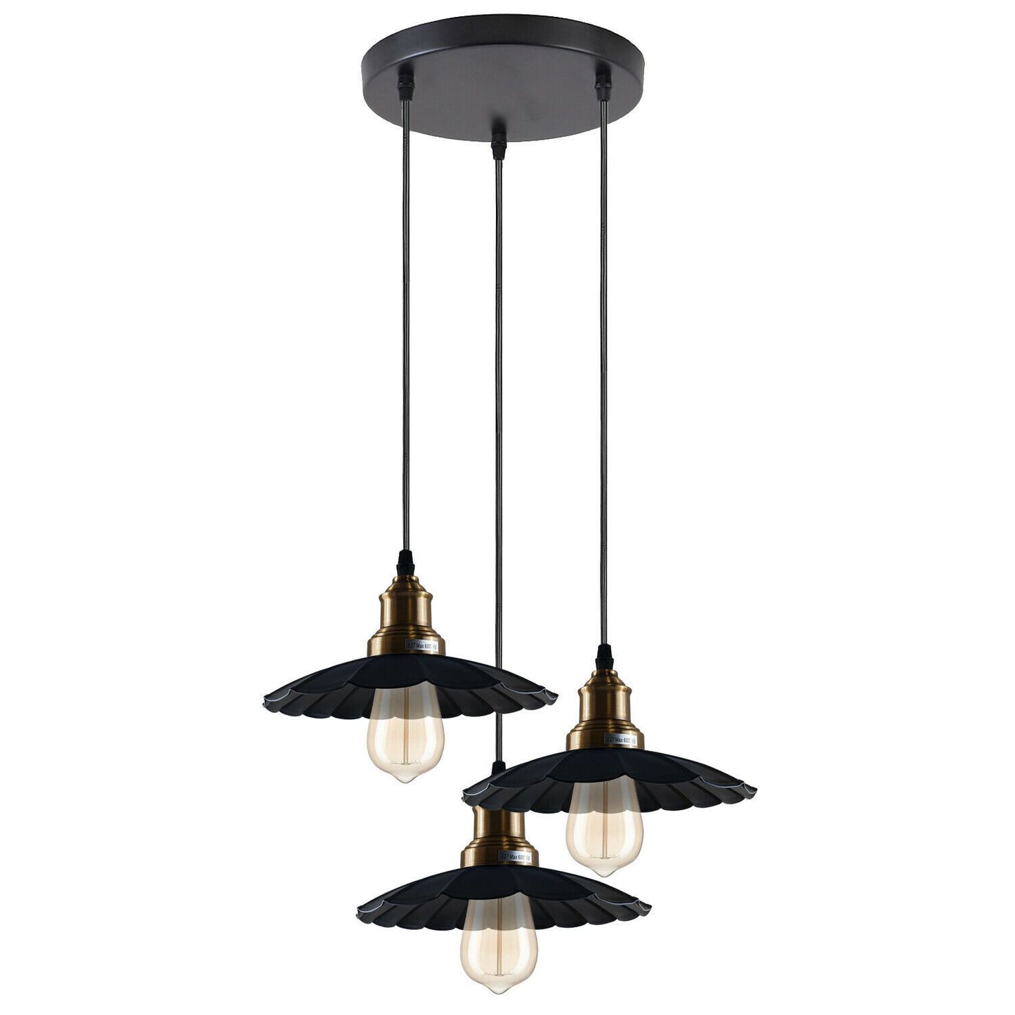 3 Outlet Black Wavy Metal Ceiling Pendant Light~1488