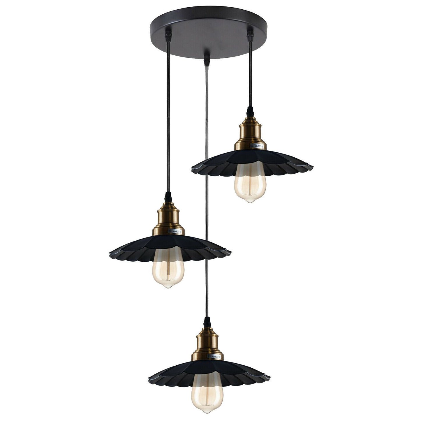 3 Outlet Black Wavy Metal Ceiling Pendant Light~1488