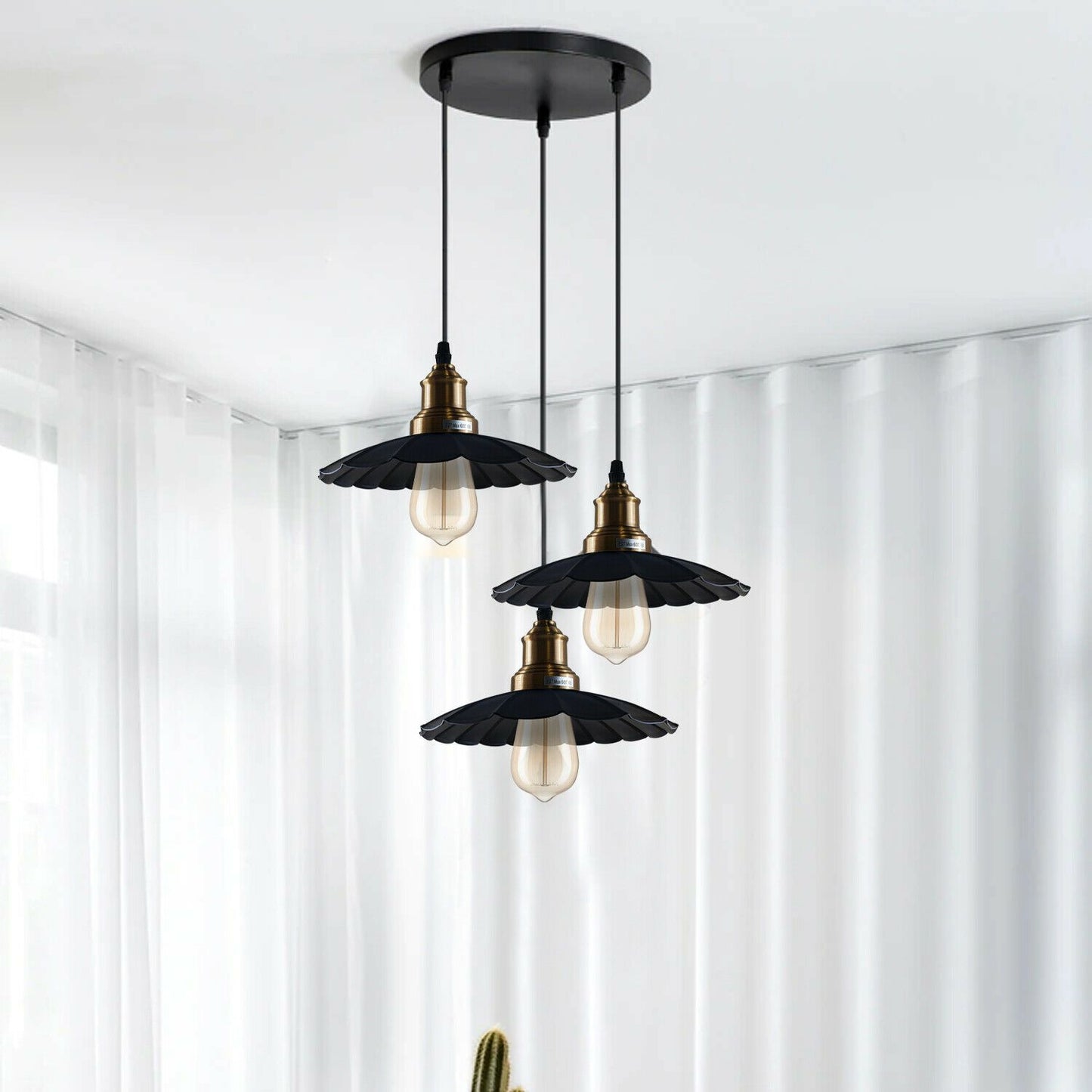 3 Outlet Black Wavy Metal Ceiling Pendant Light~1488