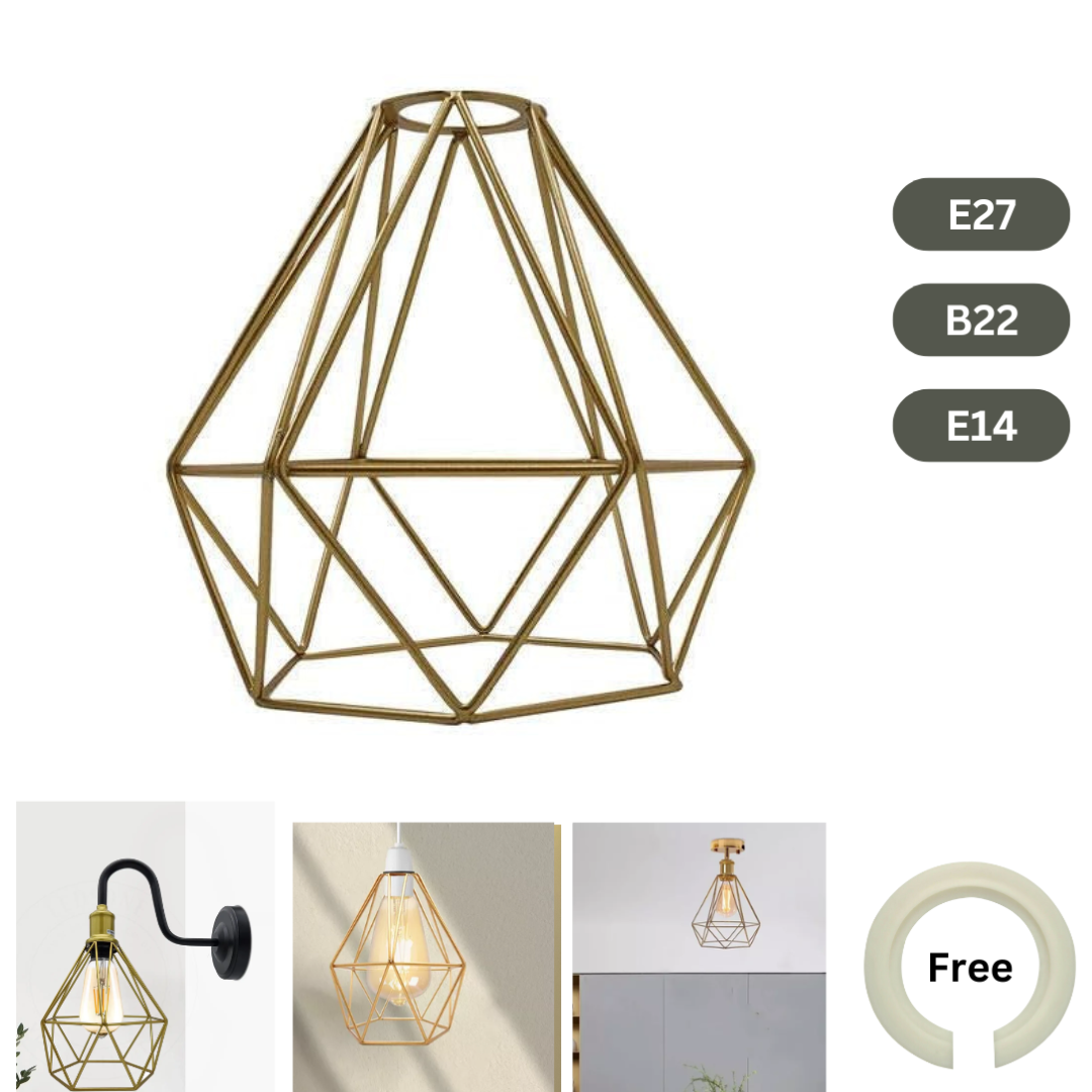 Metal Pendant Gold Light Shade Geometric Wire Cage ~1904-3
