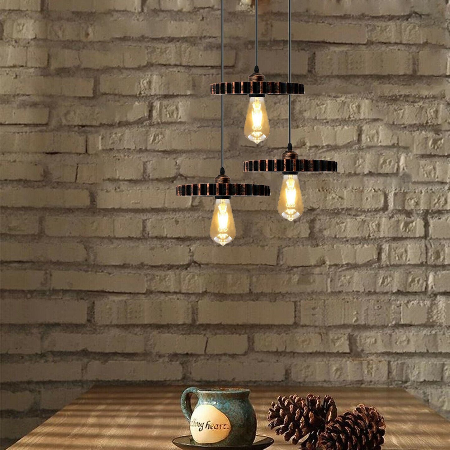 Retro Industrial Vintage Wood Pendant Light Shade Chandelier Ceiling