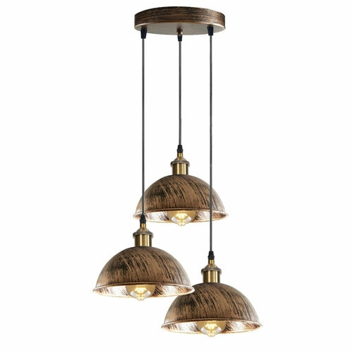 Cluster 3-Light Antique Brass Dome Pendant Light ~1263