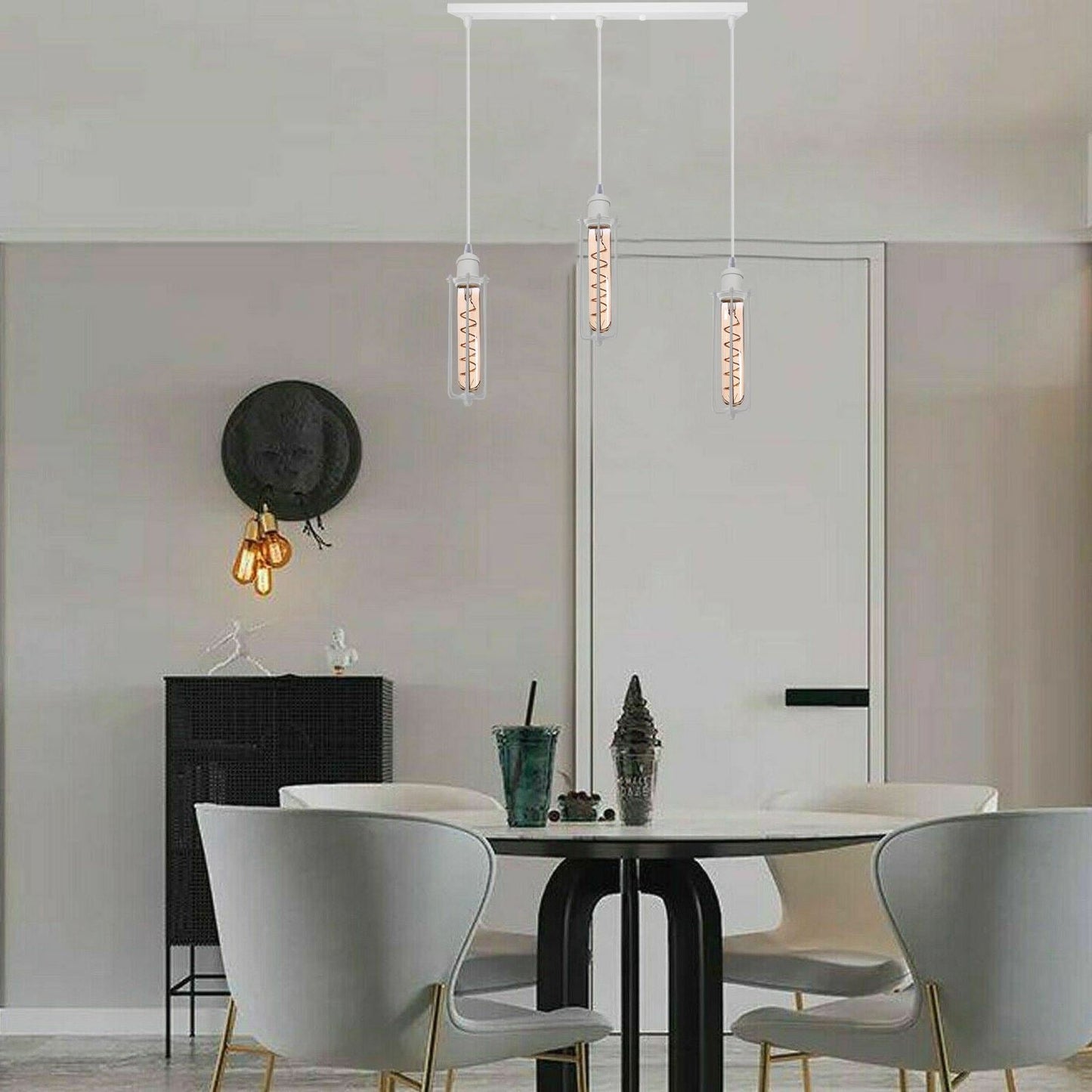 Industrial White colour Wire Cage Shade 3 Head  Pendant Light~3400