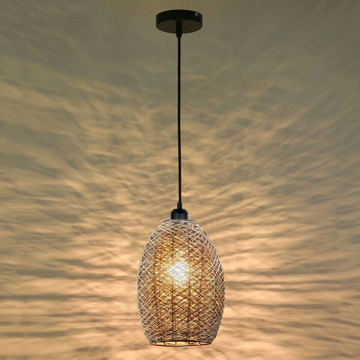 Rattan Wicker Ceiling Pendant Light Shade Hanging Light Antique décor