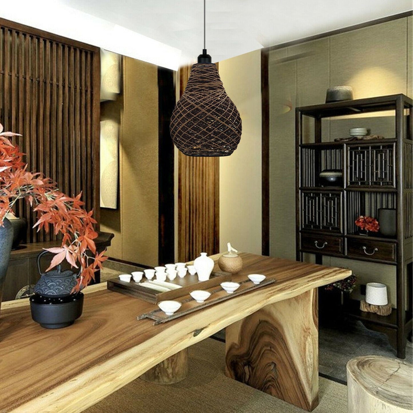 Rattan Wicker Ceiling Pendant Light Shade Hanging Light Antique décor