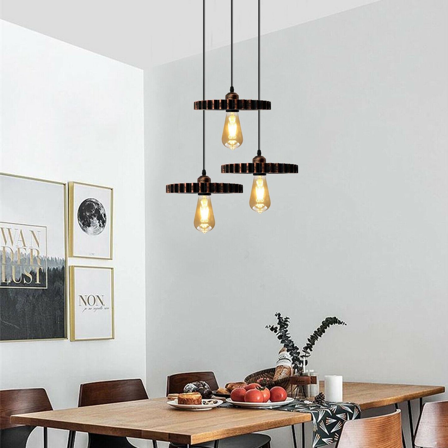 Retro Industrial Vintage Wood Pendant Light Shade Chandelier Ceiling