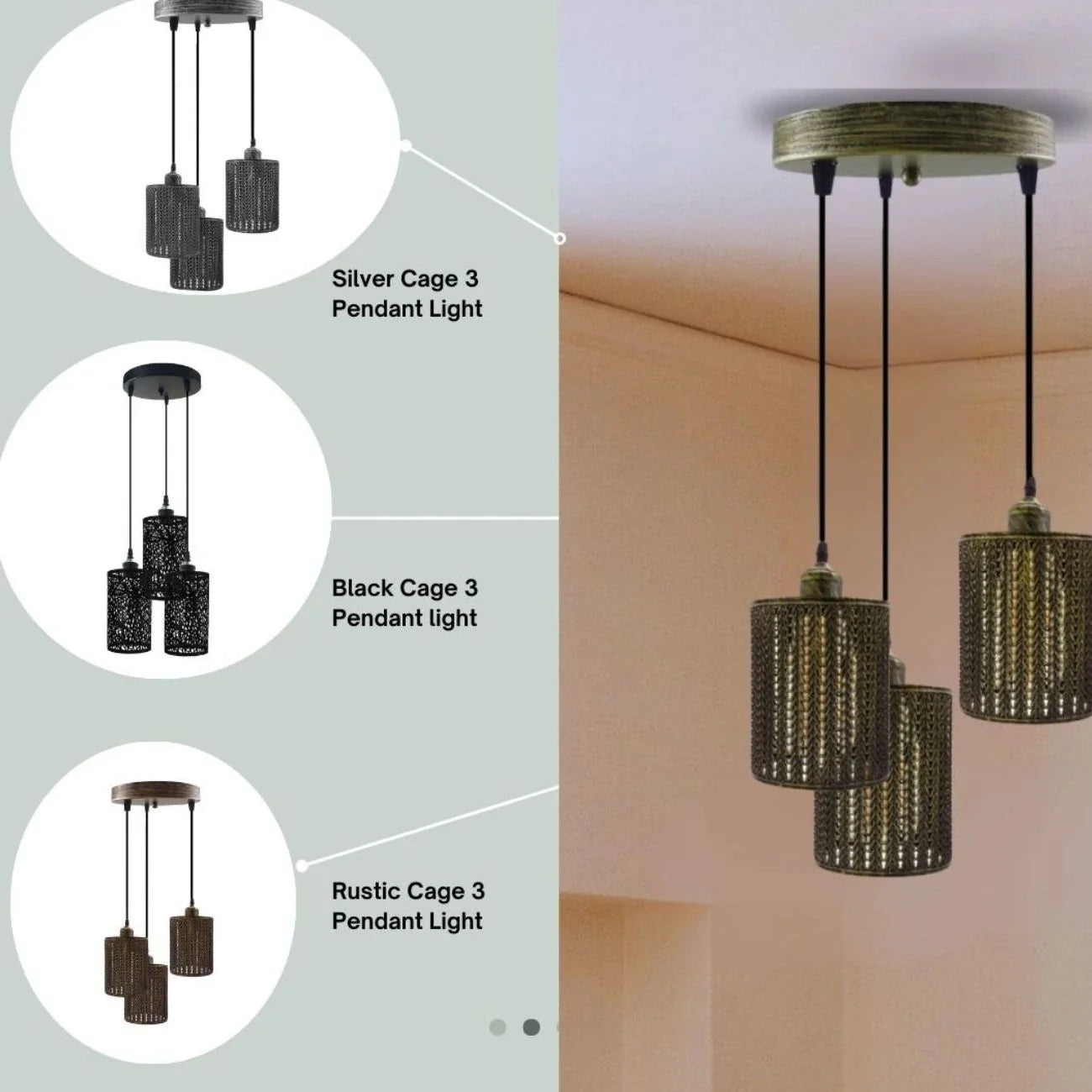 Brass Three Pendant Light Fixture~3987-1