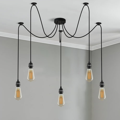 Black Pendant Light Spider with Rubber Cable Metal Lamp Holder~1122