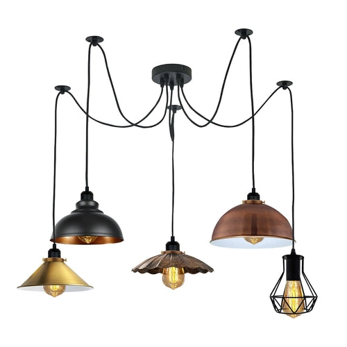 Retro Vintage Industrial 5 Way Spider Pendant Light ~3680