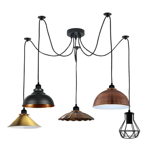 Retro Vintage Industrial 5 Way Spider Pendant Light ~3680